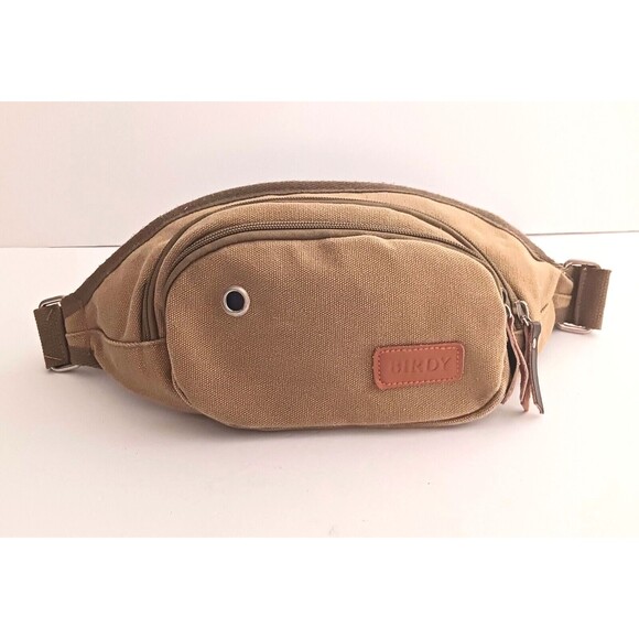 Birdy Khaki Canvas Waist Fanny Pack Unisex Multiple Zip Pockets - Picture 5 of 8